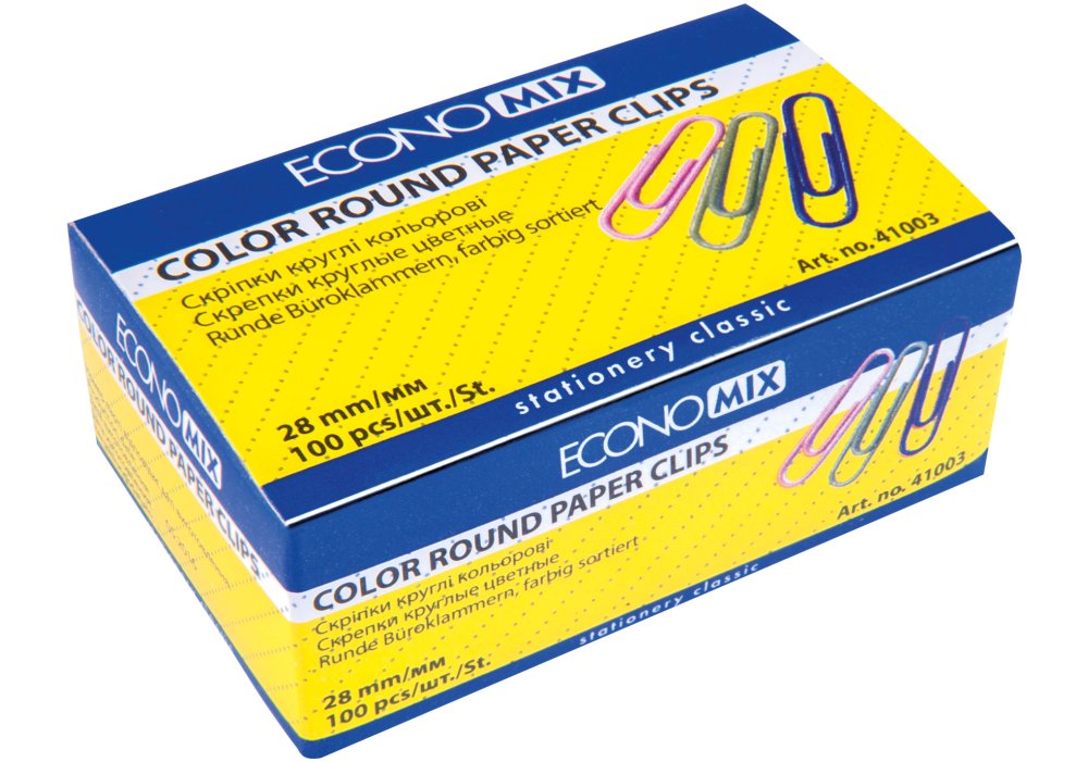 Скріпки круглі Economix 28 мм 100 шт кольорові E41003