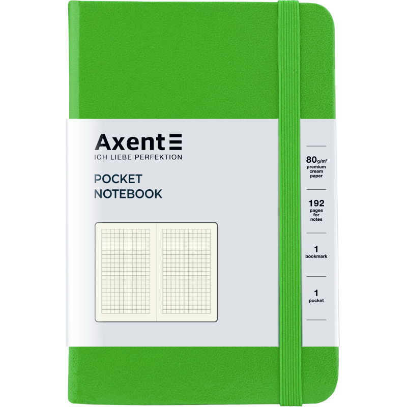 Книга записна Axent Partner 8301-04-A, A6-, 95x140 мм, 96 аркушів, клітинка, тверда обкладинка, салатова