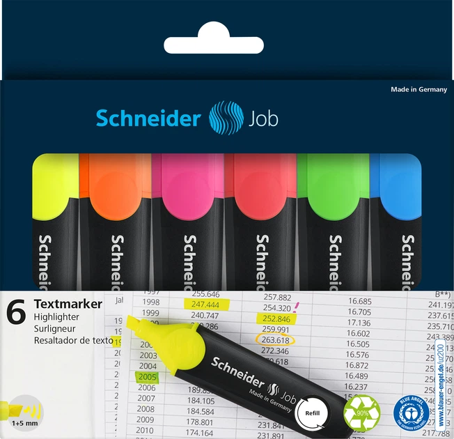 Набір текстових маркерів SCHNEIDER JOB 150, 6 кольори в блістері S115096