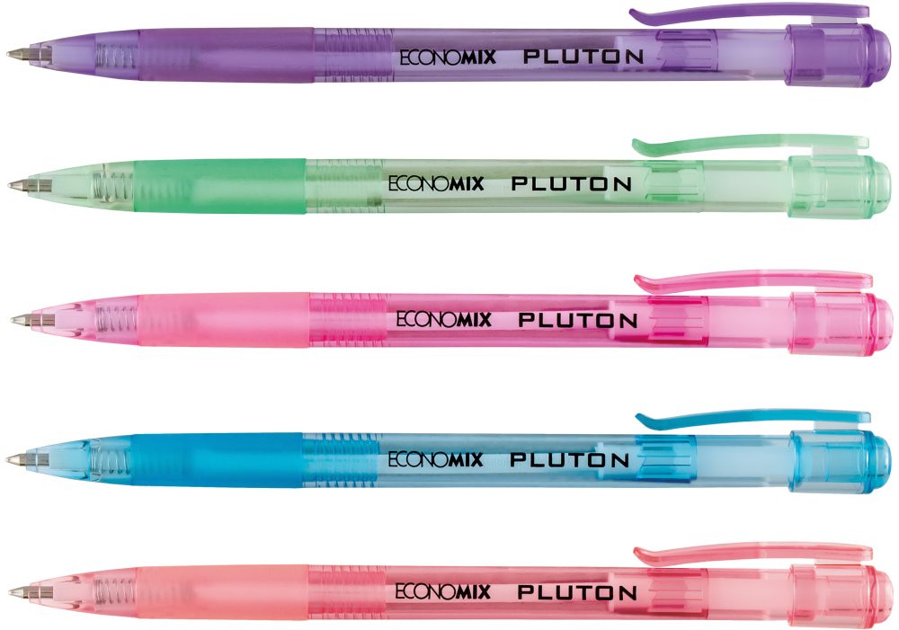 Ручка Economix E10101-25 кулькова автоматична Pluton 0,5 мм. корпус асорті, синя