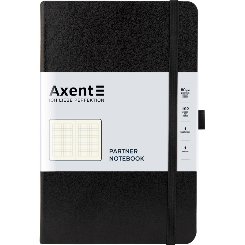 Книга записна Axent Partner 8201-01-A, A5-, 125x195 мм, 96 аркушів, клітинка, тверда обкладинка, чорна