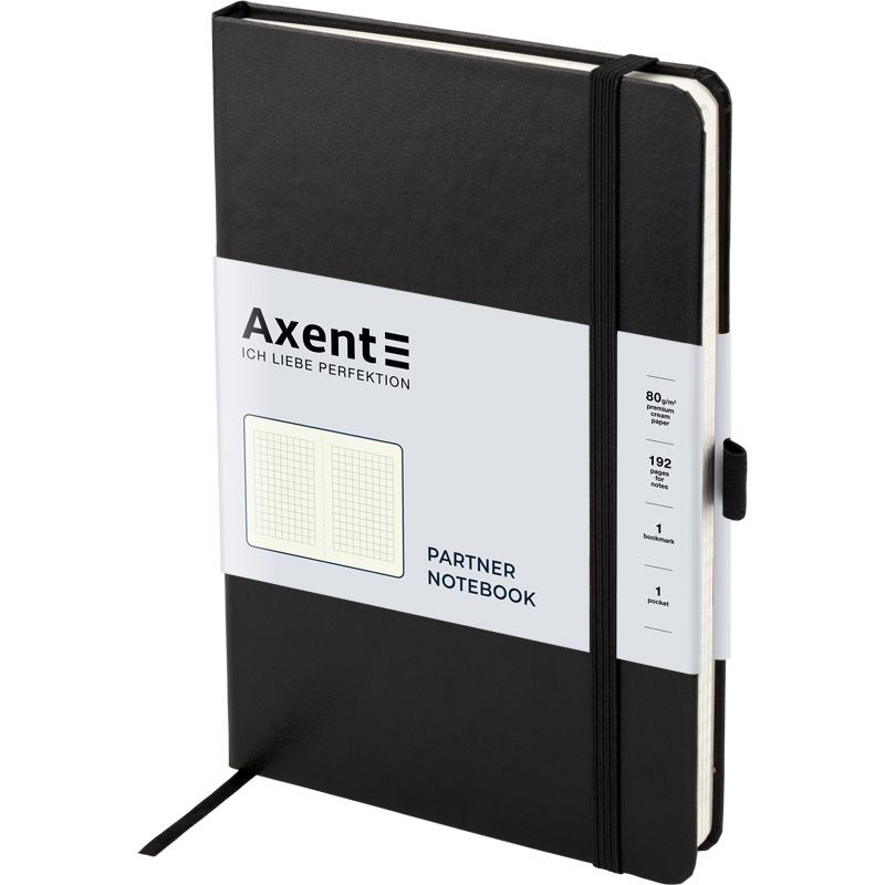 Книга записна Axent Partner 8201-01-A, A5-, 125x195 мм, 96 аркушів, клітинка, тверда обкладинка, чорна. Фото 2