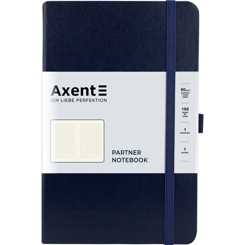 Книга записна Axent Partner 8201-02-A, A5-, 125x195 мм, 96 аркушів, клітинка, тверда обкладинка, синя