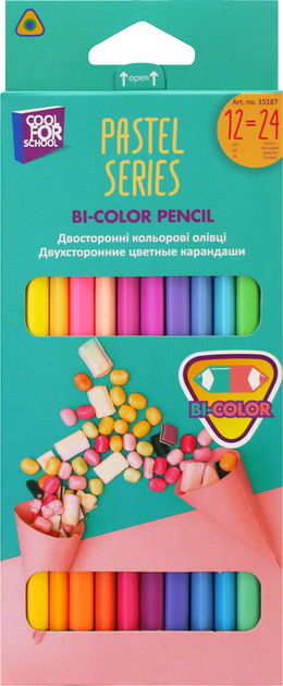Олівці кольорові двосторонні CoolForSchool преміум Pastel 24 кольори CF15187