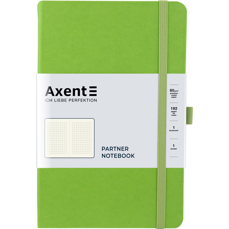 Книга записна Axent Partner 8201-04-A, A5-, 125x195 мм, 96 аркушів, клітинка, тверда обкладинка, салатова