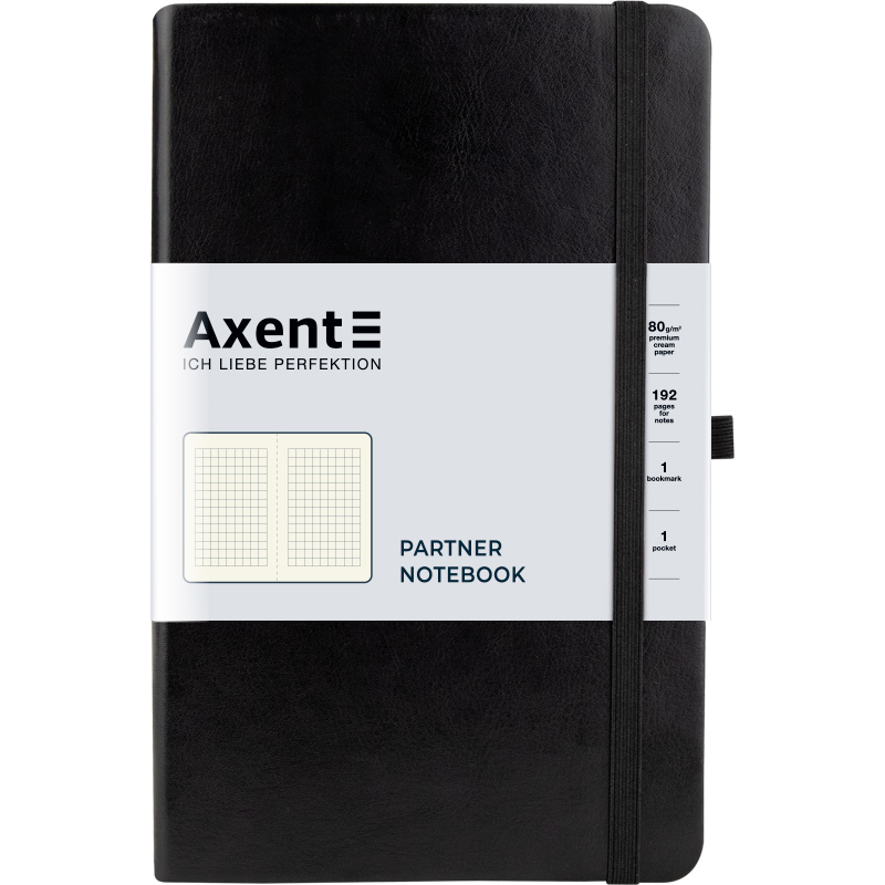 Книга записна Axent Partner Lux 8202-01-A, A5-, 125x195 мм, 96 аркушів, клітинка, тверда обкладинка, чорна