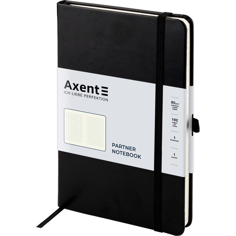 Книга записна Axent Partner Lux 8202-01-A, A5-, 125x195 мм, 96 аркушів, клітинка, тверда обкладинка, чорна. Фото 2