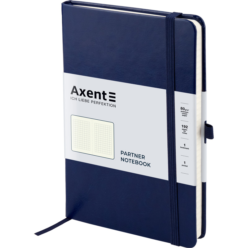 Книга записна Axent Partner Lux 8202-02-A, A5-, 125x195 мм, 96 аркушів, клітинка, тверда обкладинка, синя. Фото 2