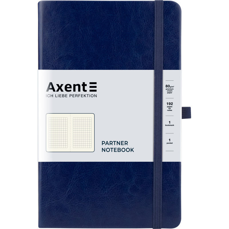 Книга записна Axent Partner Lux 8202-02-A, A5-, 125x195 мм, 96 аркушів, клітинка, тверда обкладинка, синя