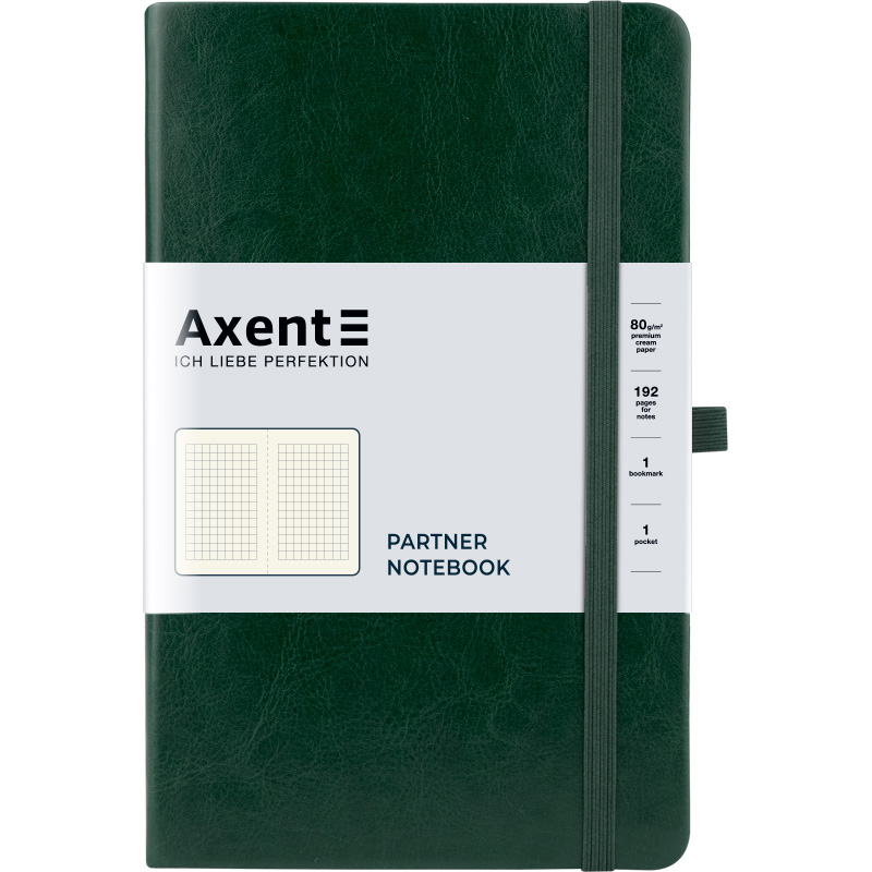 Книга записна Axent Partner Lux 8202-04-A, A5-, 125x195 мм, 96 аркушів, клітинка, тверда обкладинка, зелена