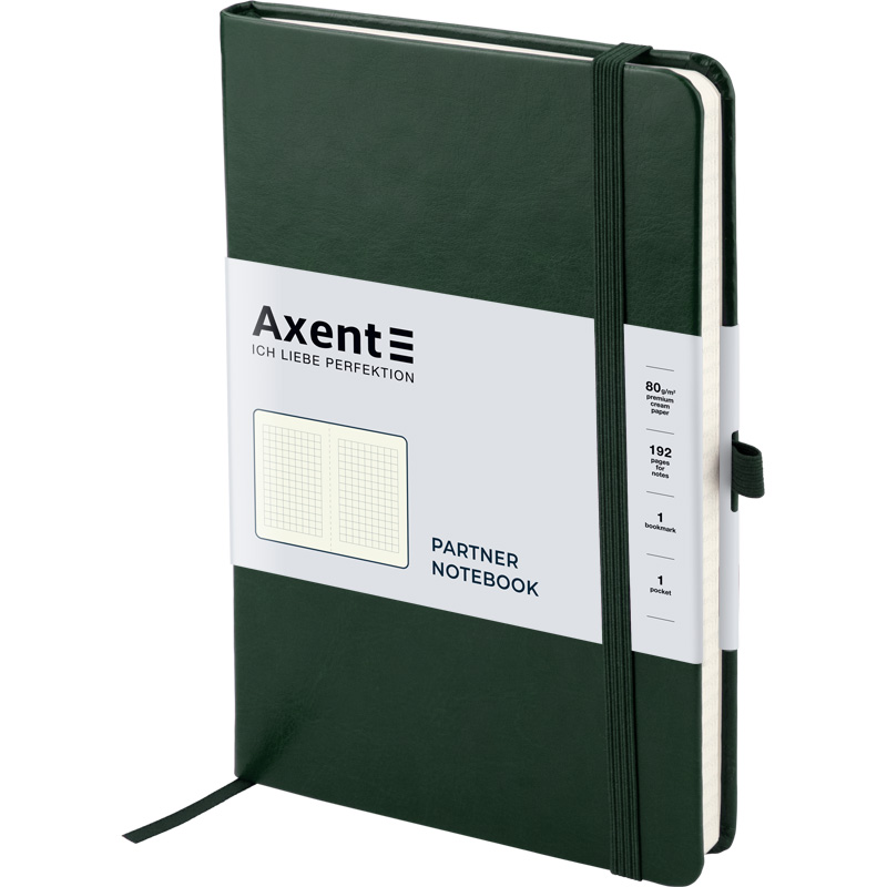 Книга записна Axent Partner Lux 8202-04-A, A5-, 125x195 мм, 96 аркушів, клітинка, тверда обкладинка, зелена. Фото 2