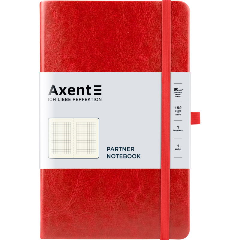 Книга записна Axent Partner Lux 8202-06-A, A5-, 125x195 мм, 96 аркушів, клітинка, тверда обкладинка, червона