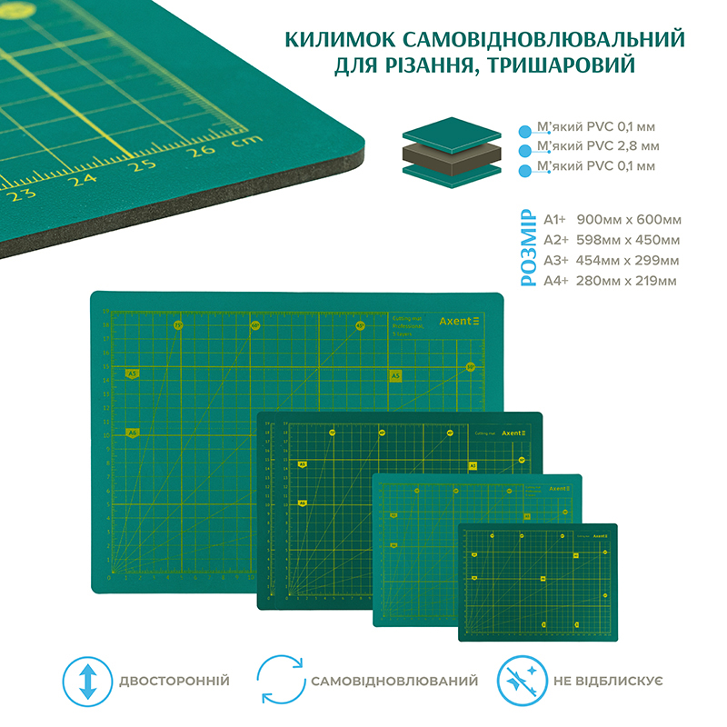 Килимок самовідновлювальний Axent для різання, А2, тришаровий 7901-A. Фото 3