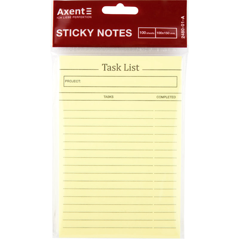 Блок паперу з клейким шаром Axent 100x150 мм, 100 аркушів, Task list жовтий  2480-01-A