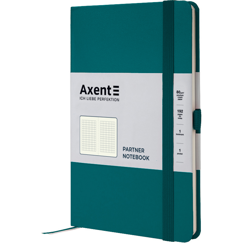 Книга записна Axent Partner 8201-31-A, A5-, 125x195 мм, 96 аркушів, клітинка, тверда обкладинка, малахіт. Фото 2