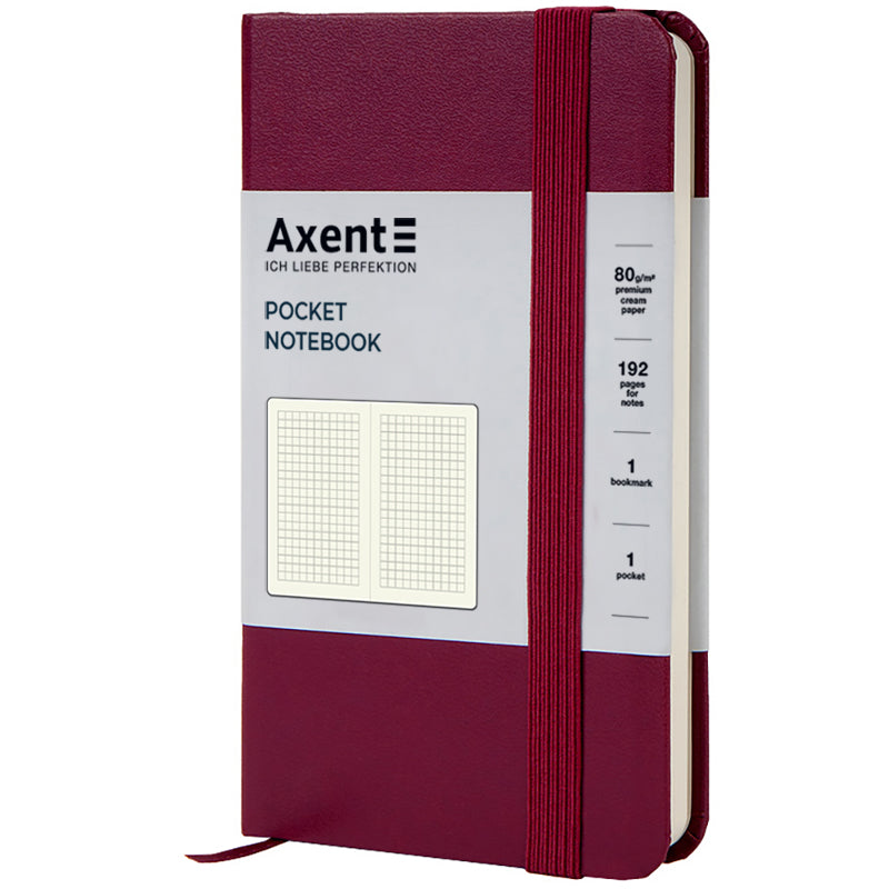 Книга записна Axent Partner 8301-46-A, A6-, 90x150 мм, 96 аркушів, клітинка, тверда обкладинка, винна. Фото 2