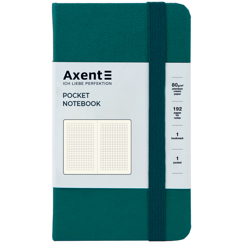 Книга записна Axent Partner 8301-31-A, A6-, 90x150 мм, 96 аркушів, клітинка, тверда обкладинка, малахіт