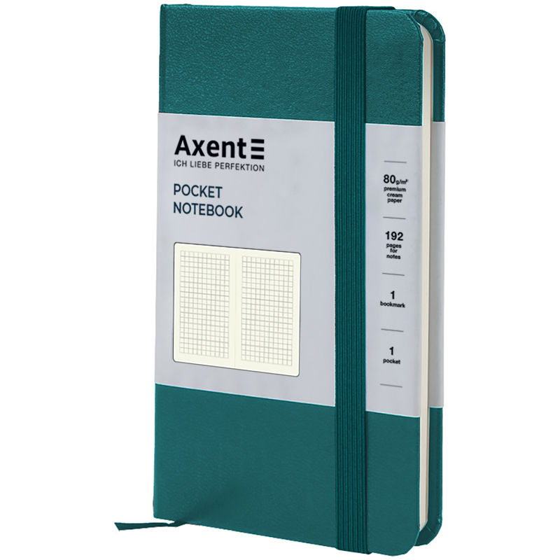 Книга записна Axent Partner 8301-31-A, A6-, 90x150 мм, 96 аркушів, клітинка, тверда обкладинка, малахіт. Фото 2