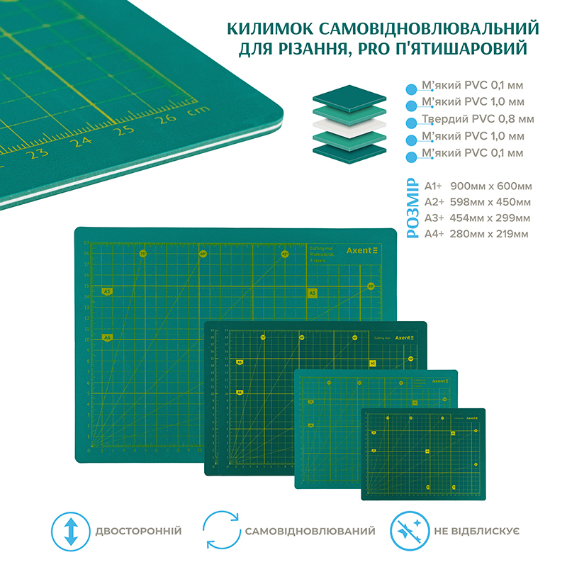 Килимок самовідновлювальний Axent для різання, А4, Pro п'ятишаровий 7907-A. Фото 3
