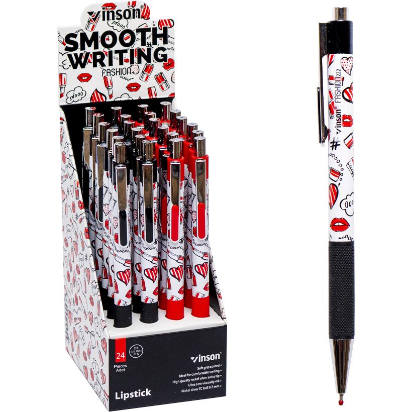 Ручка масляна VINSON Lipstick синя 222 автоматична (24 шт)			