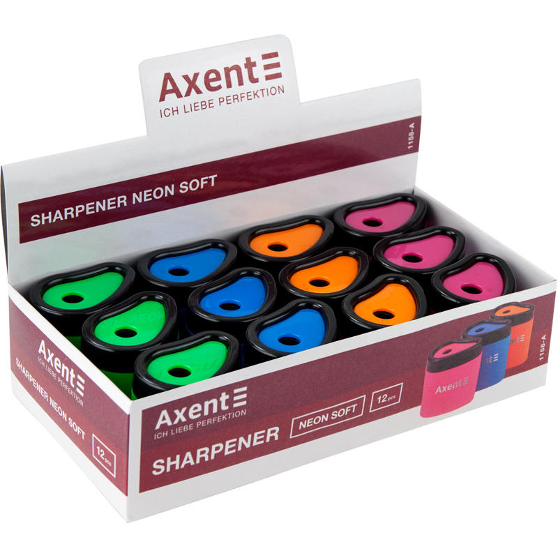 Точилка для олівців з контейнером Axent Neon soft 1158-A асорті (12 шт). Фото 2