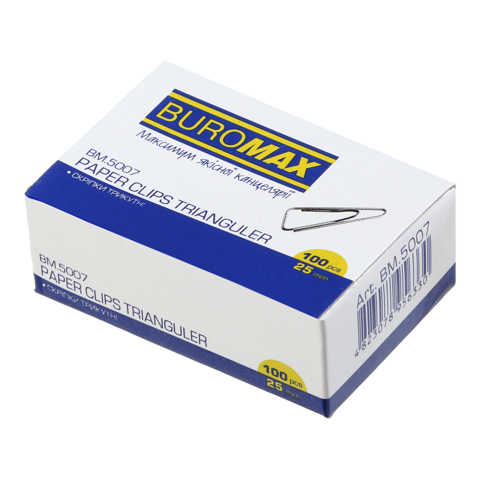 Скріпки нікельовані 25 мм трикутні Buromax 100 шт BM.5007