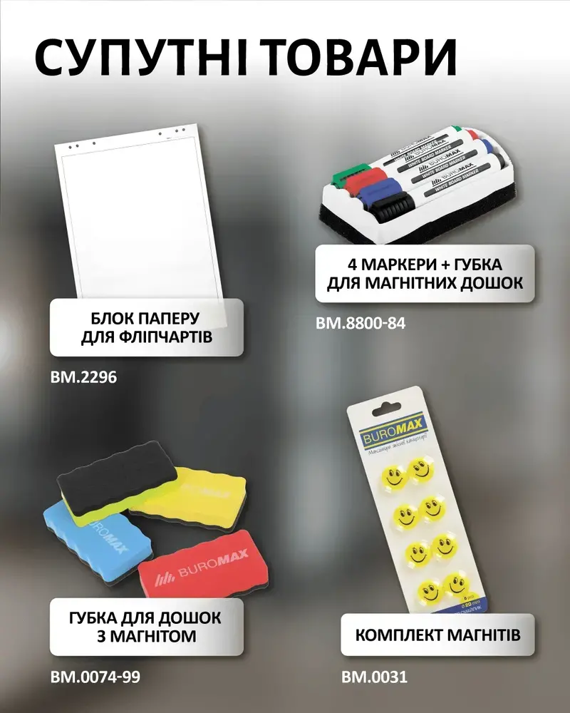 Фліпчарт двохсторонній магнітний Buromax для письма маркером, 90х150 cм, горизонтальний, алюмінієва рамка BM.0202. Фото 7