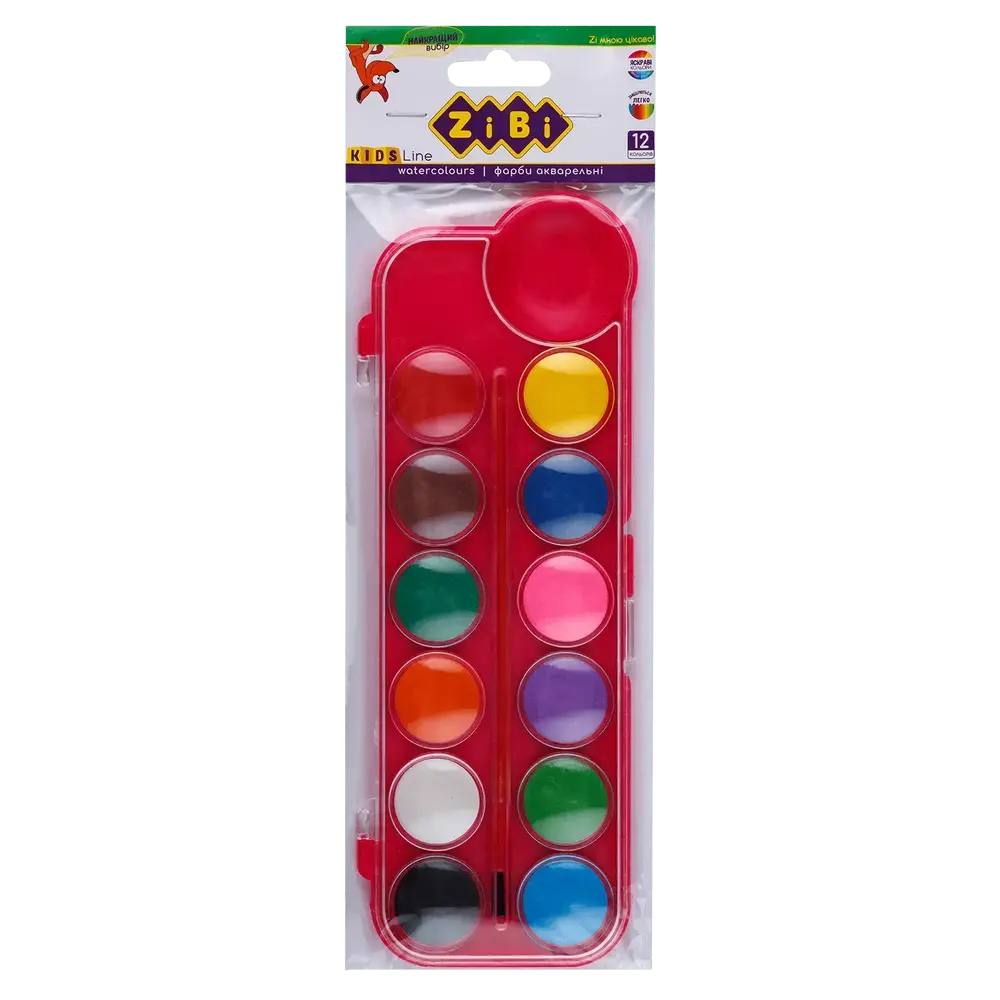 Акварель Zibi KIDS Line 12 кольорів з пензликом (рожева) ZB.6559-10