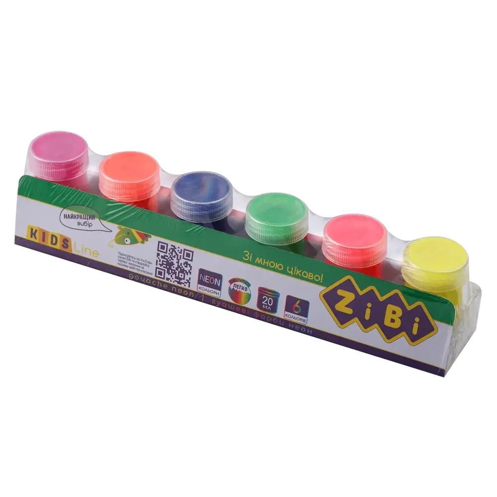 Фарби гуашеві Zibi NEON KIDS Line 6х20 мл ZB.6690
