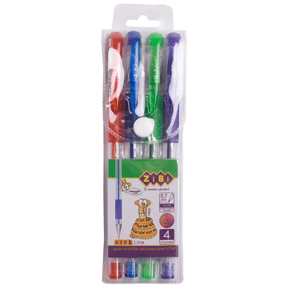 Набір з 4 гелевих ручок з блискітками ZiBi KIDS Line ZB.2200-99