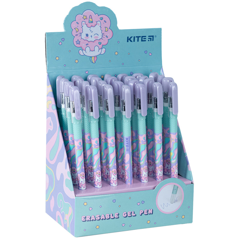 Ручка гелева пиши-стирай Kite Rainbow Catcorn K24-068-2, синя