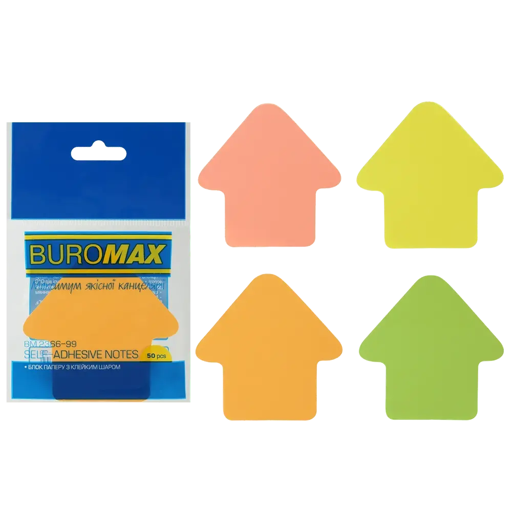 Блок паперу для нотаток з клейким шаром Buromax Стрілка 50 аркушів асорті BM.2366-99