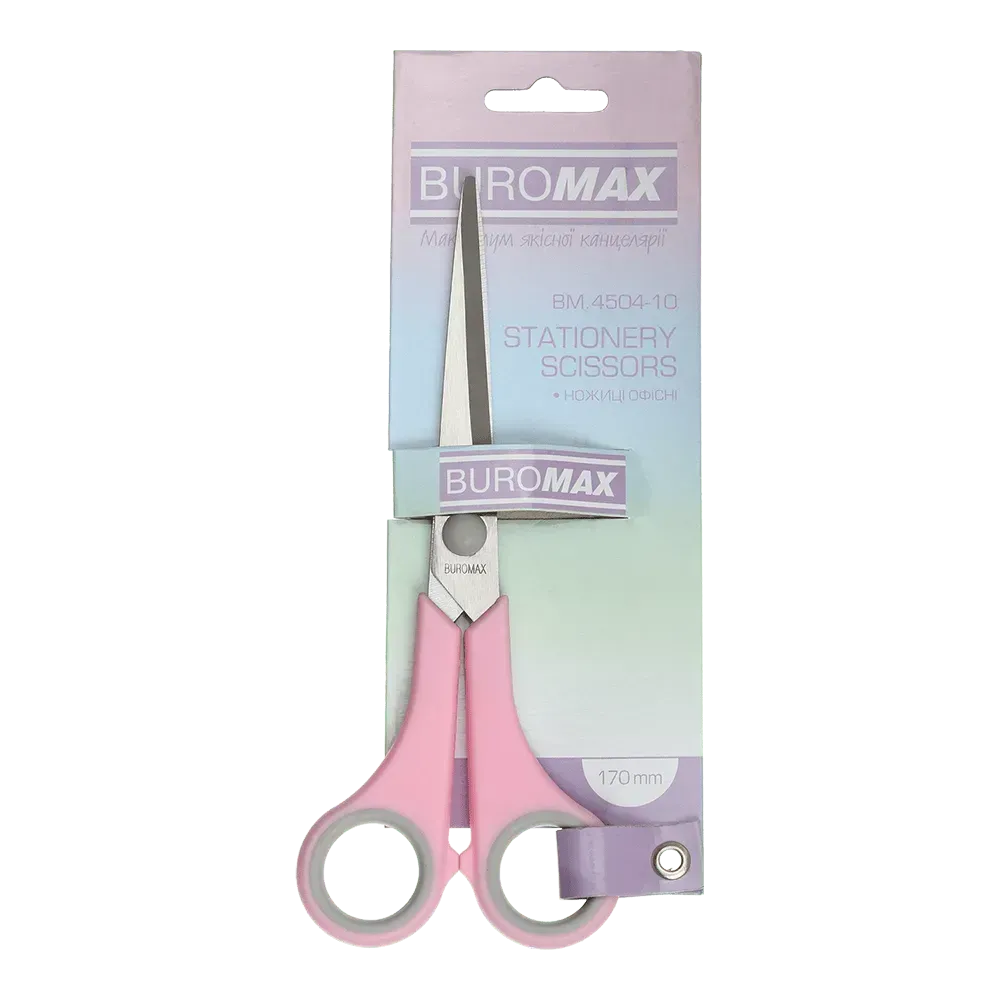 Ножиці офісні Buromax Pastel 170 мм з гумовими вставками рожеві BM.4504-10