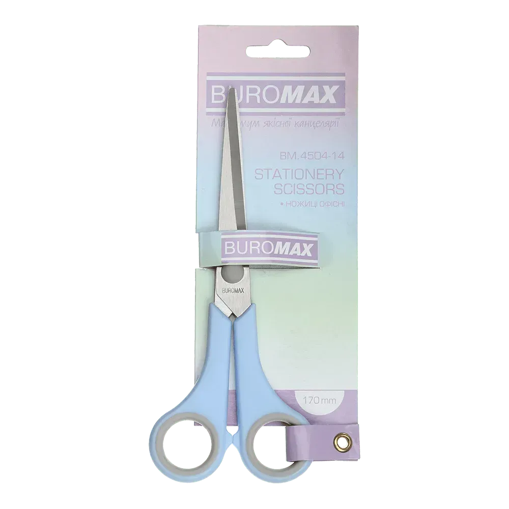 Ножиці офісні Buromax Pastel 170 мм з гумовими вставками блакитні BM.4504-14