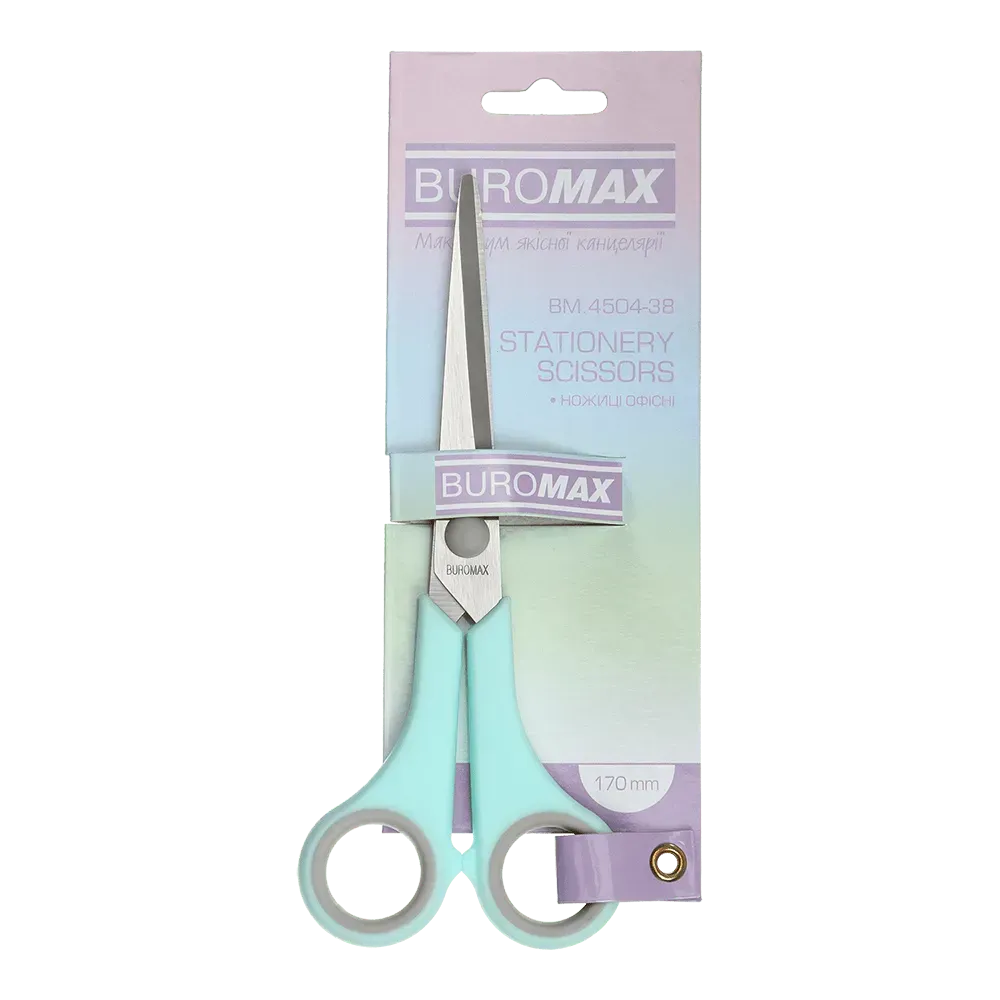 Ножиці офісні Buromax Pastel 170 мм з гумовими вставками м'ятні BM.4504-38