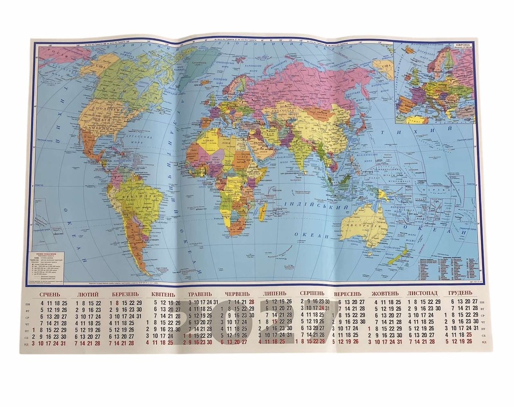 Карта Світу з календарем 2027 (А2)
