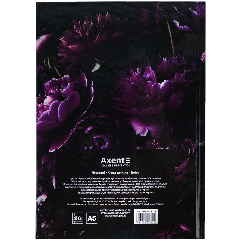 Книга записна Axent Purple fleur 8459-2-A, А5, 96 аркушів, клітинка, тверда обкладинка. Фото 5