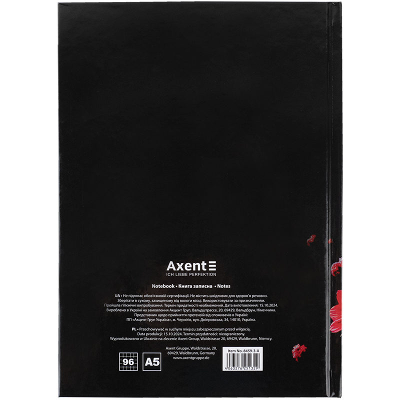 Книга записна Axent Red fleur 8459-3-A, А5, 96 аркушів, клітинка, тверда обкладинка. Фото 5
