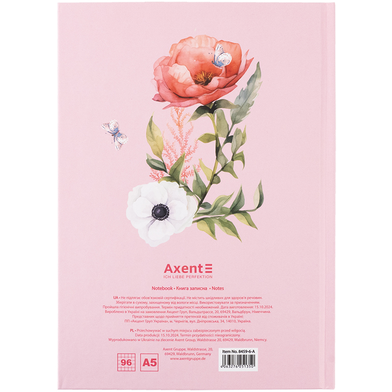 Книга записна Axent Love 8459-6-A, А5, 96 аркушів, клітинка, тверда обкладинка. Фото 5