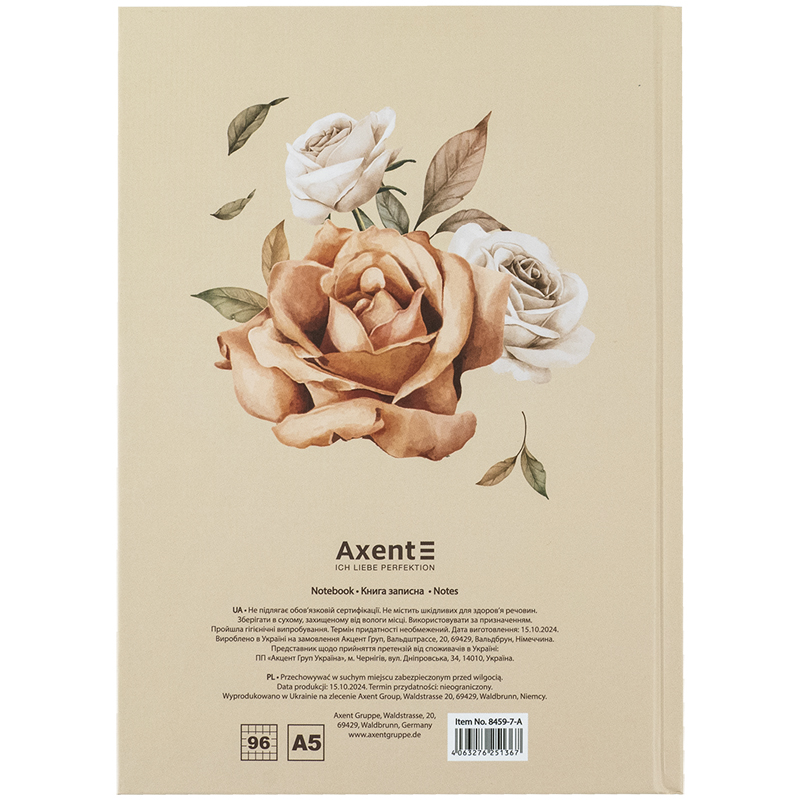 Книга записна Axent Beauty 8459-7-A, А5, 96 аркушів, клітинка, тверда обкладинка. Фото 5