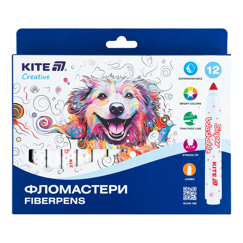 Фломастери Kite Creative Superwashable Jumbo 12 кольорів K-1155