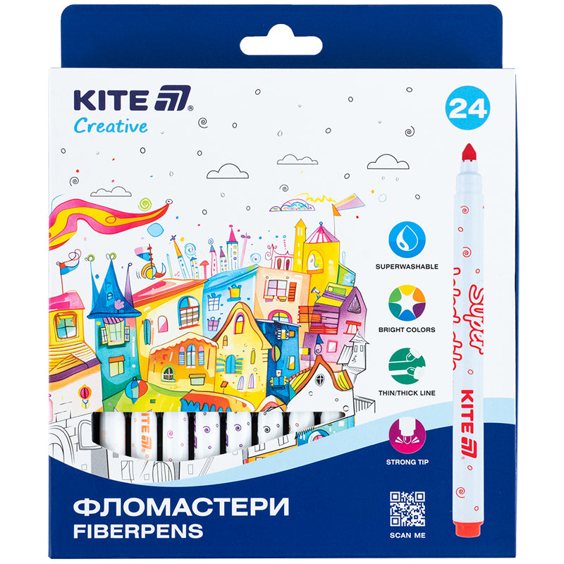 Фломастери Kite Creative Superwashable 24 кольори  K-1153