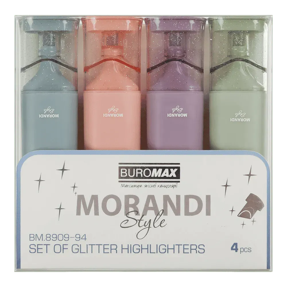 Набір із 4-х текстових маркерів Buromax Morandi Style Gliter 1-4 мм BM.8909-94