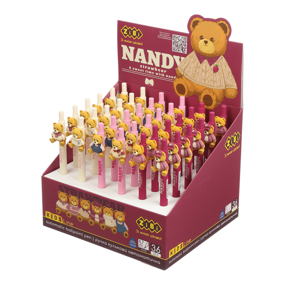 Ручка ZiBi кулькова автоматична, BEAR TOY, 0,7 мм, синя ZB.2237