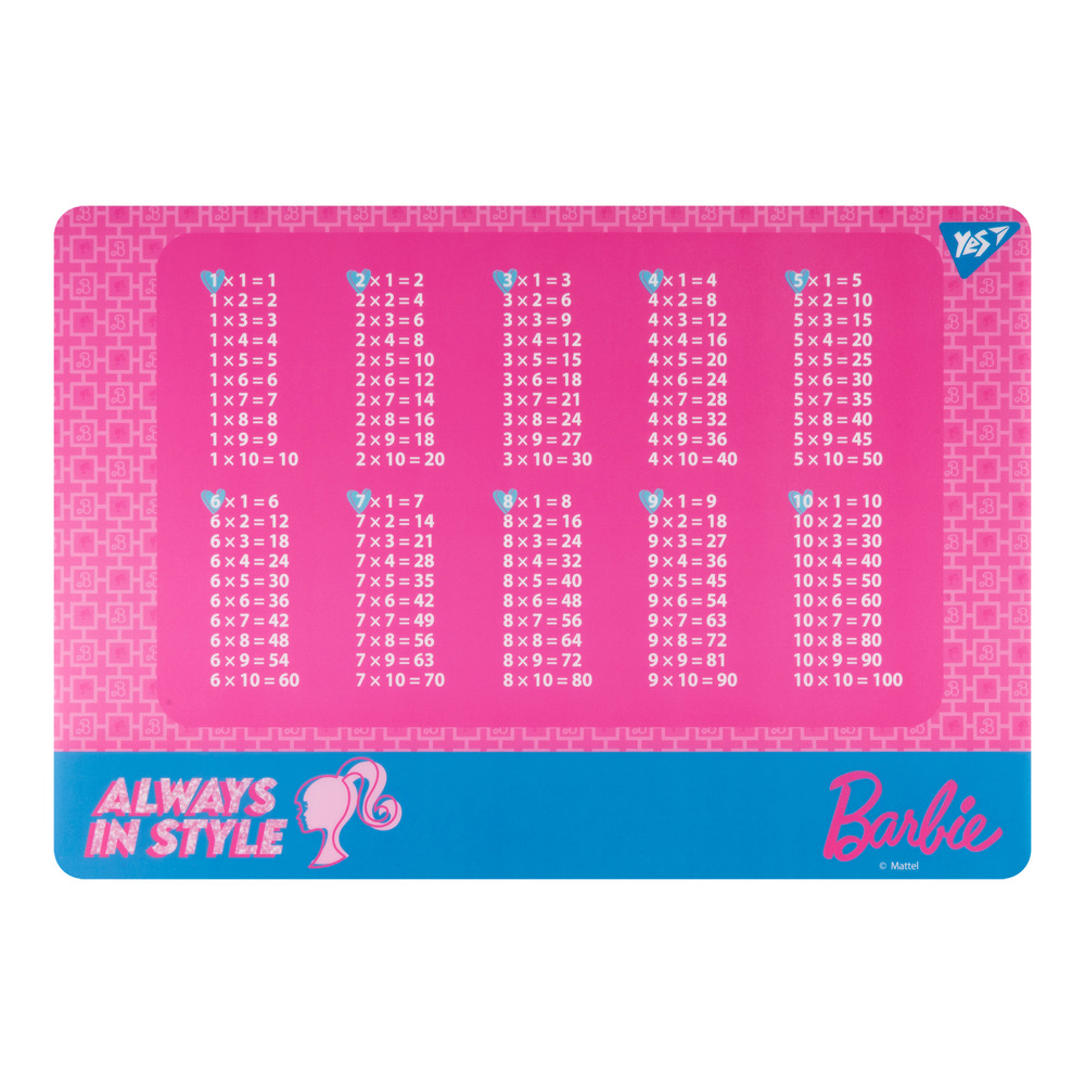 Підкладка для столу пластикова Yes Barbie з підказками таблиця множення 42x29 см 492257