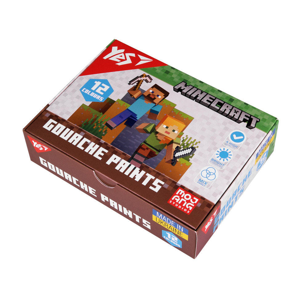 Фарби гуашеві Yes Minecraft 12 кольорів по 20 мл 230407