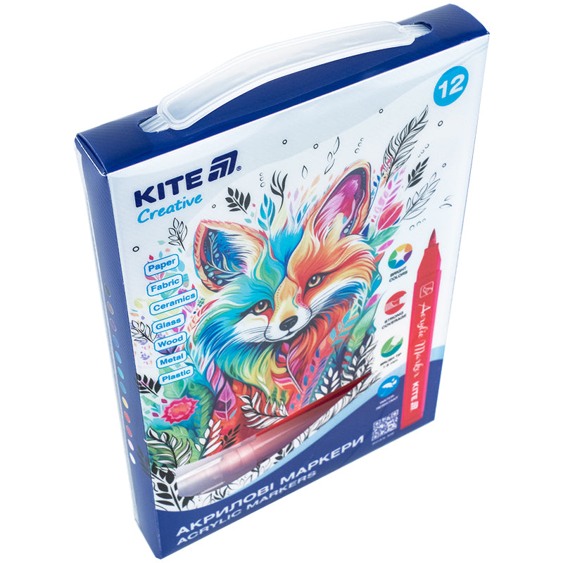 Маркери-пензлики акрилові Kite Creative 12 кольорів  K-1159. Фото 2