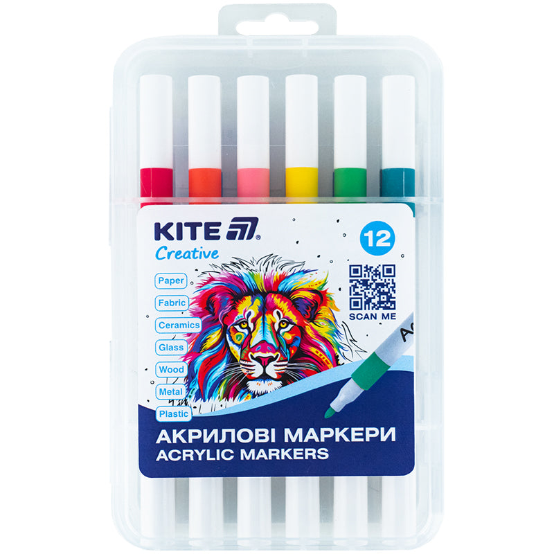 Маркери акрилові Kite Creative 12 кольорів K-1156