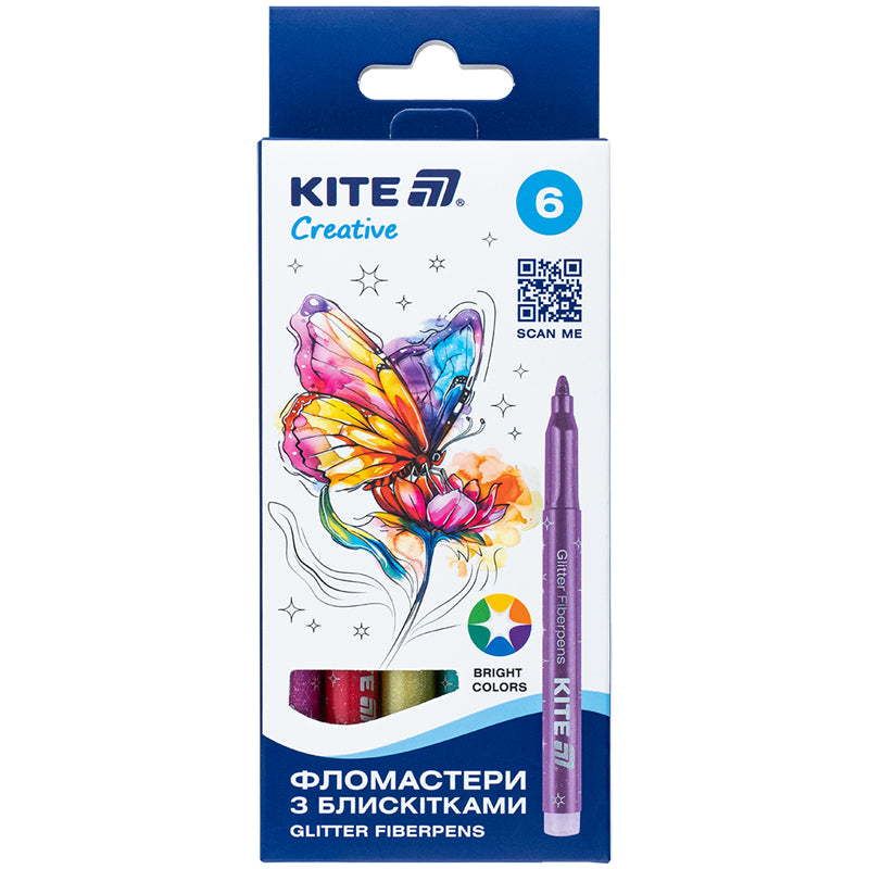 Фломастери з блискітками Kite Creative 6 кольорів K-1147