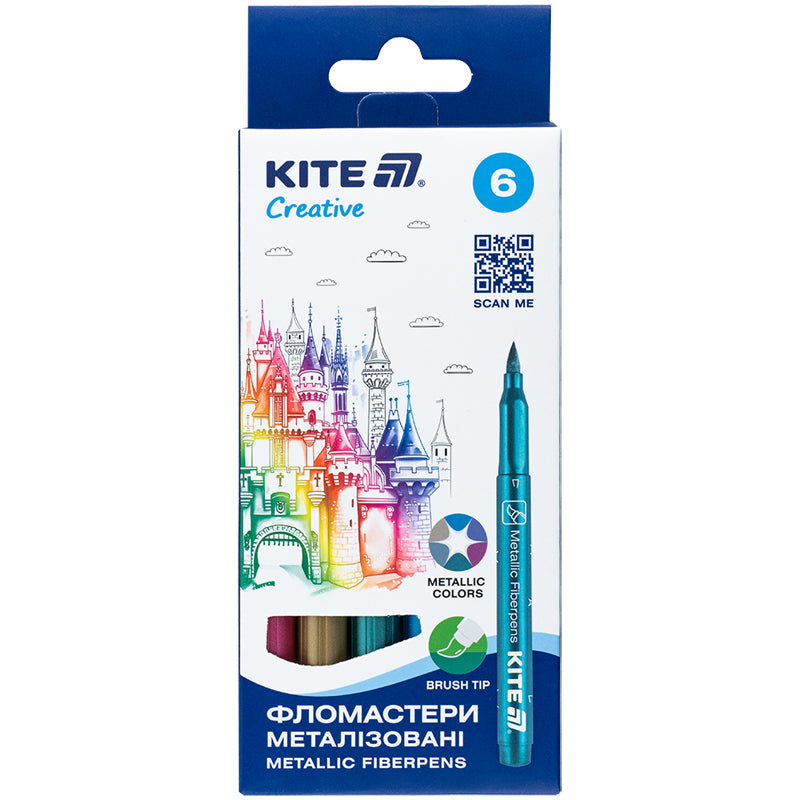 Фломастери-пензлики Kite Creative 6 кольорів металізовані  K-1149